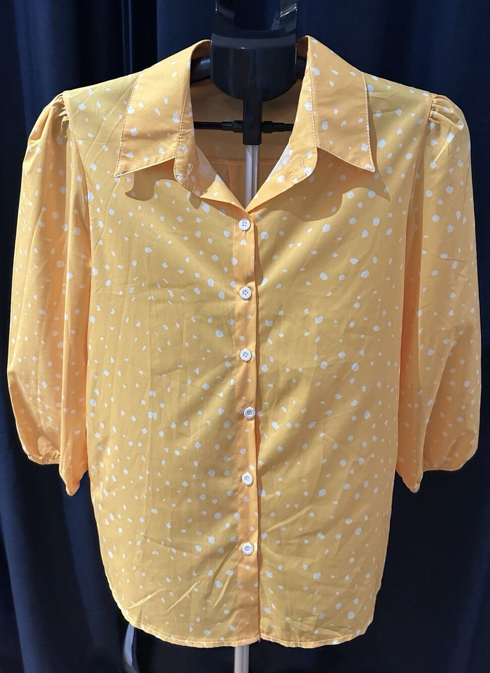 Yellow Polka Dot Button Up Blouse Women's size L